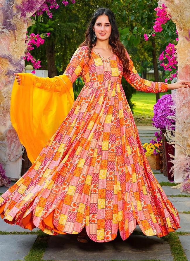 Heavy Rayon Multi Ethnic Wear Digital Printed Readymade Gown